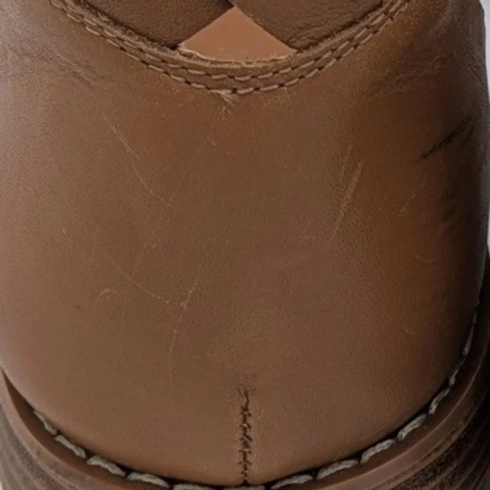 Franco Sarto Sandals 9 Tan Leather Ankle Strap Flat Minimalist Boho Summer - Picture 10 of 15